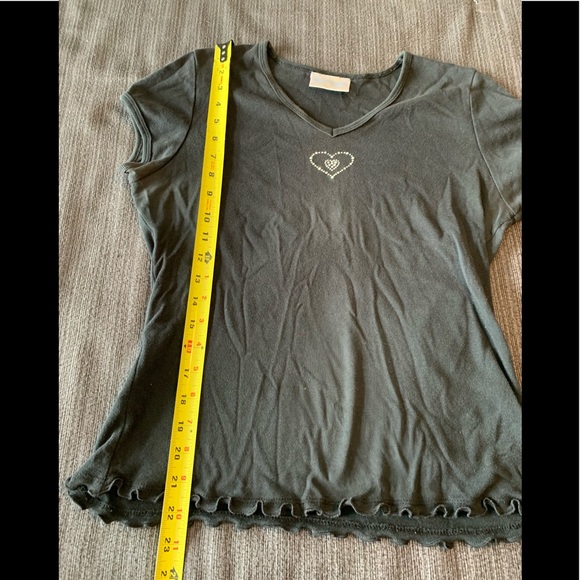 Vintage Y2K Black Tee Top T-shirt Embelished Heart - Picture 11 of 11